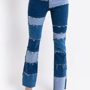 AKIRA Patchwork Denim Flare Jeans